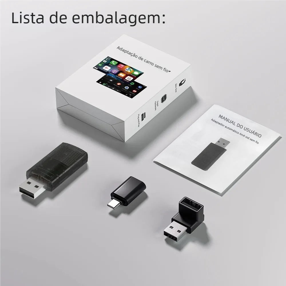 Adaptador sem fio para carro compatível com CarPlay e Android Auto