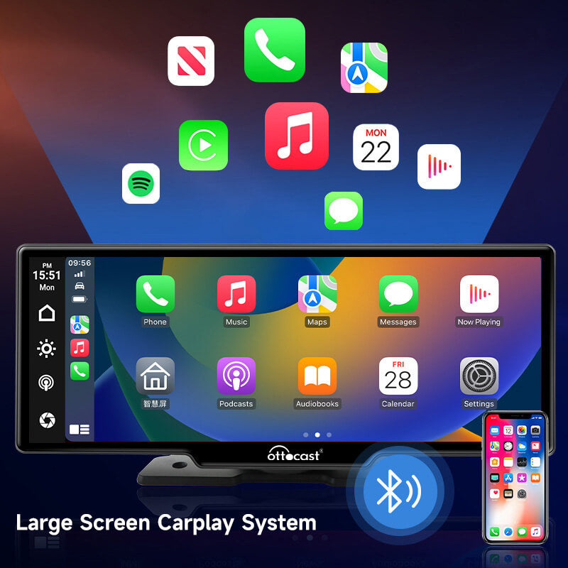 Schermo portatile da 10" per auto con Apple CarPlay e Android Auto