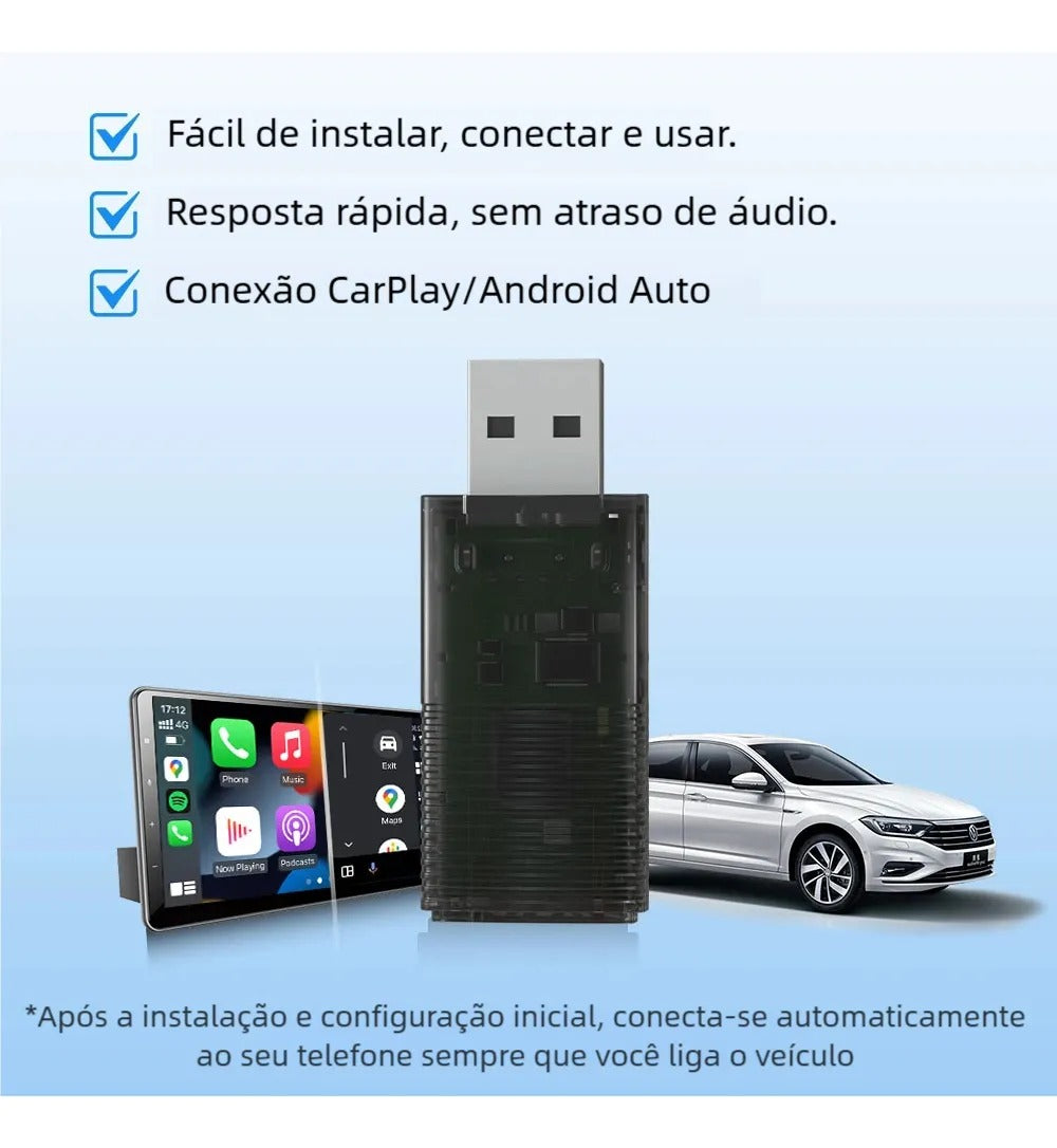 Adaptador sem fio para carro compatível com CarPlay e Android Auto