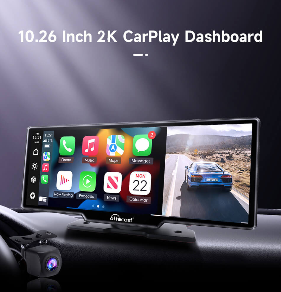 Portable 10" Apple CarPlay & Android Auto Car Display Screen